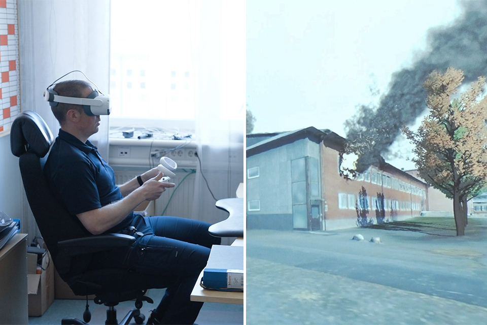 Marcus Nordalen I Vr Headset; Bild Från Skola Som Brinner I Vr Copy