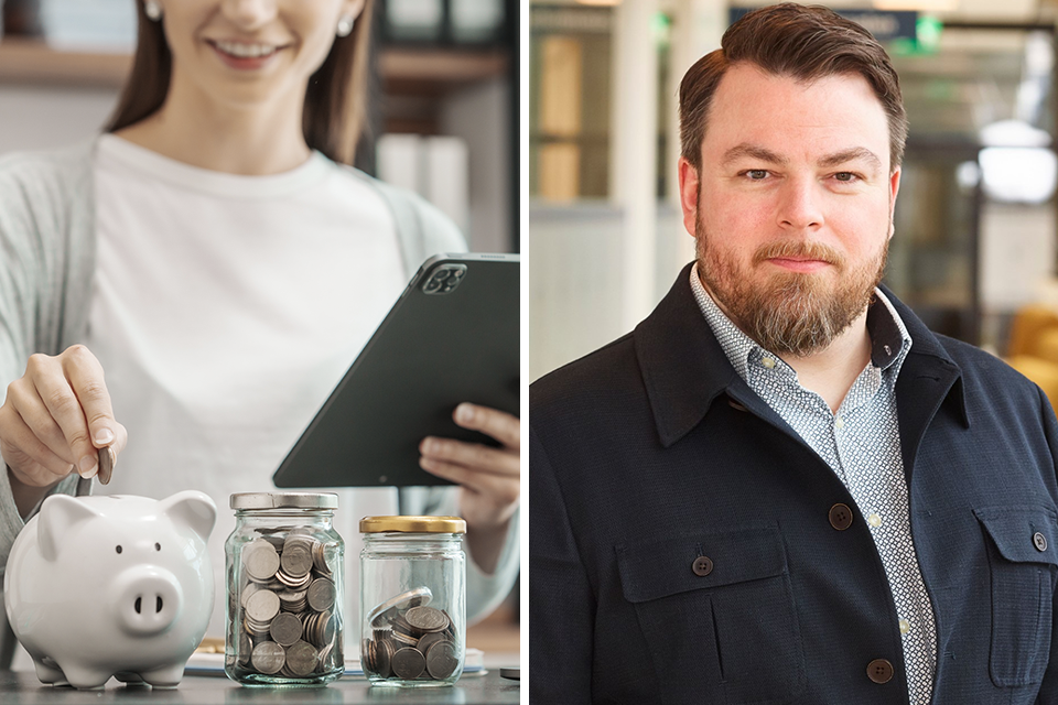 Person Lägger Pengar I Spargris; Viktor Ojansivu, It Chef, Lessebo Kommun; It Arenan, Digit, Växjö