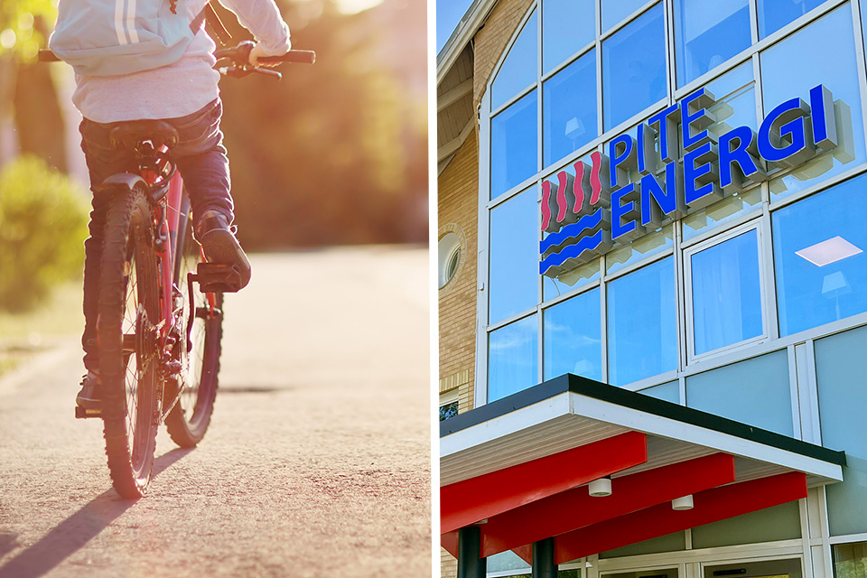 Unge Som Cyklar Och Entren Till Pite Energis Kontor