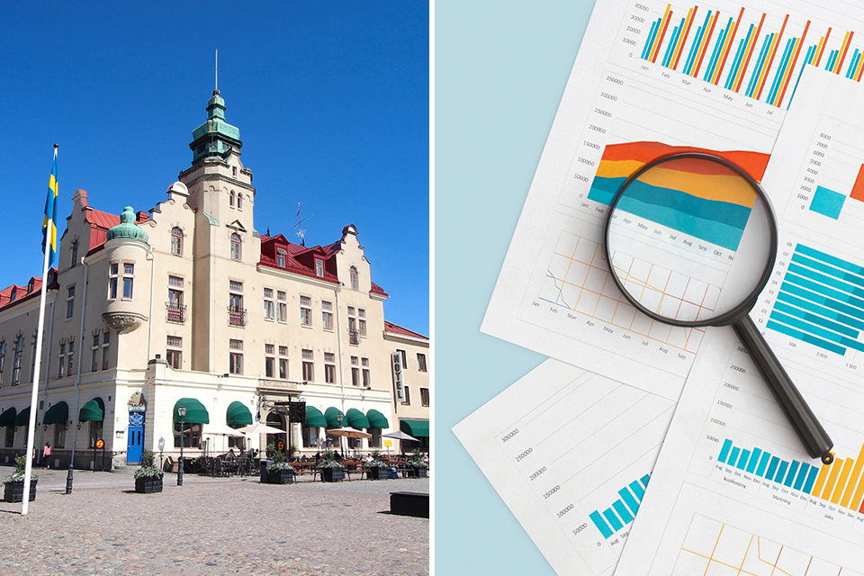 Torg Och Byggnad I Kalmar; Förstoringsglas Och Statistik; Kalmar, Kommun, Data, Pbi